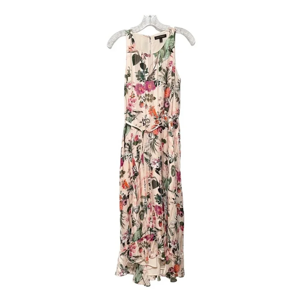 Banana Republic Size 2 Sleeveless Belted Asymmetrical Floral Print Dress - Picture 3 of 6